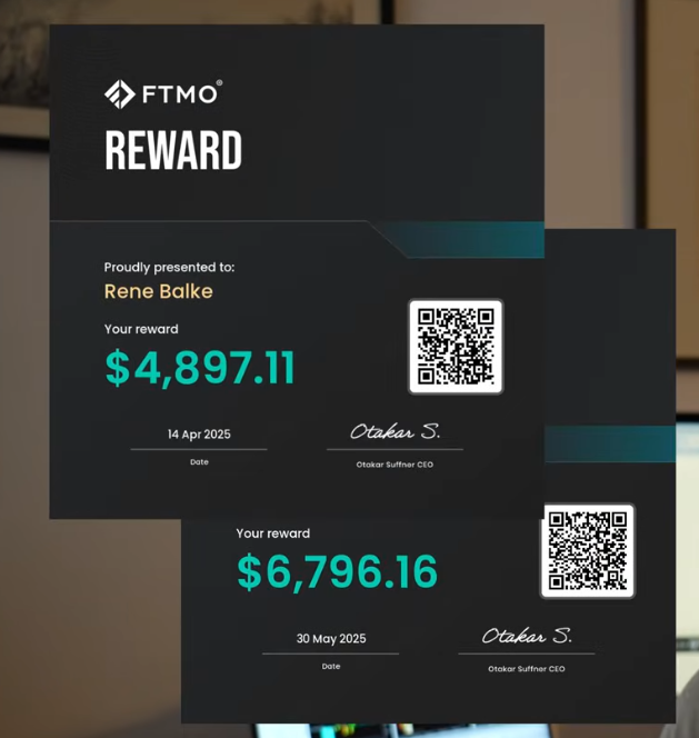 FTMO payout confirmation showing trader receiving profit payment via cryptocurrency