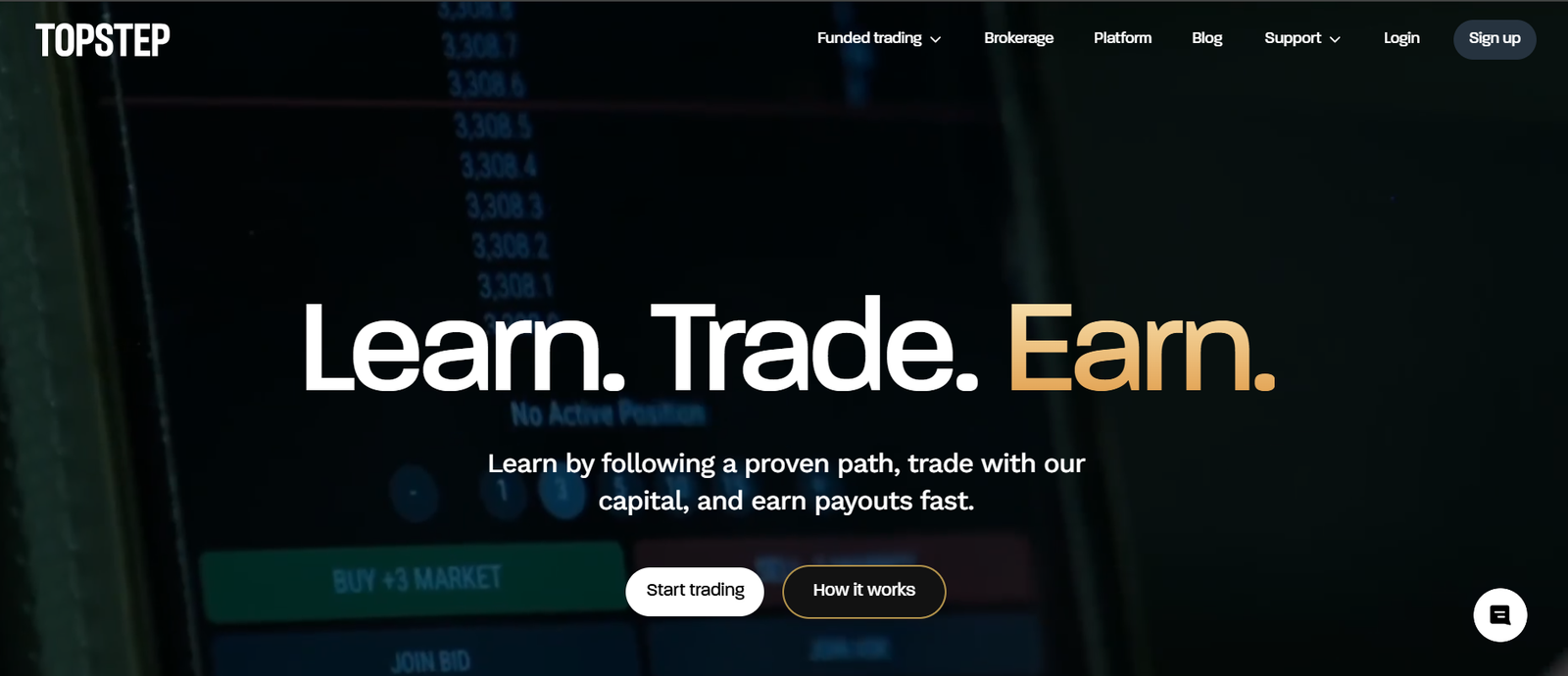 Topstep propfirmpage screenshot showing futures prop trading firm platform overview