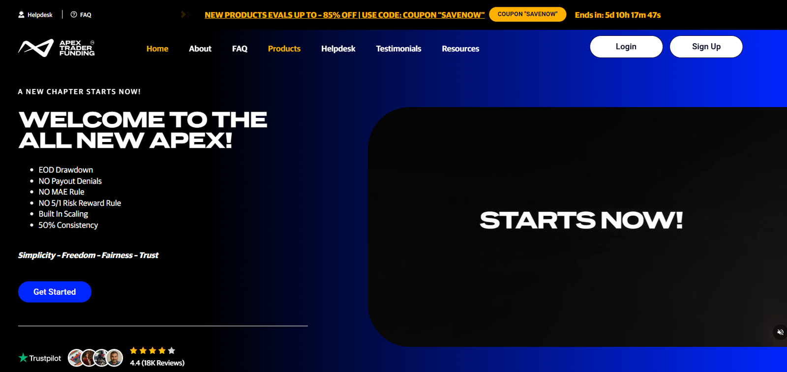 Apex Trader Funding homepage and Performance Account dashboard 2026
